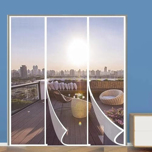 Rideau moustiquaire pour caravane - Porte moustiquaire double ouverture avec aimants puissants - Moustiquaire magnétique | auto fermante(295x180cm,Blanc)