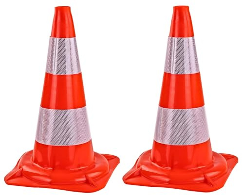 2X Leitkegel | Verkehrskegel | Warnhütchen | Verkehrleitkegel | Warnkegel | 500mm mit 2 Streifen | 2 Stück