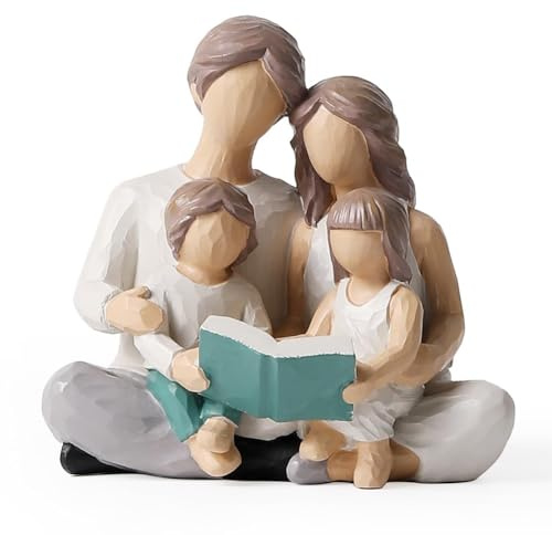 Grendly 1 Piece Family of 4 Reading Book Figures Hand Painted Figures Gifts Made of Resin for Parents or Daughter and Son, Home Decor