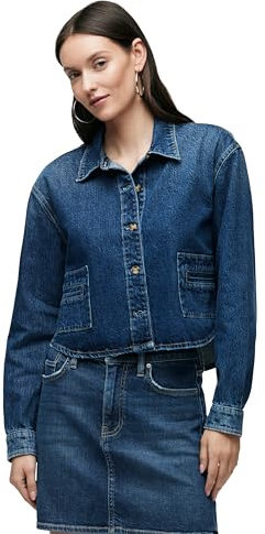 HUDSON Damen Boxy Langarm Button Down Shirt mit Taschen, Rain on Me, Mittel