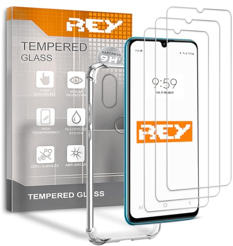 REY 3X Protector de Pantalla y Funda Anti-Shock para Huawei P30 Lite - P30 Lite 2020 New Edition, Cristal Vidrio Templado y Silicona TPU de Alta Resistencia