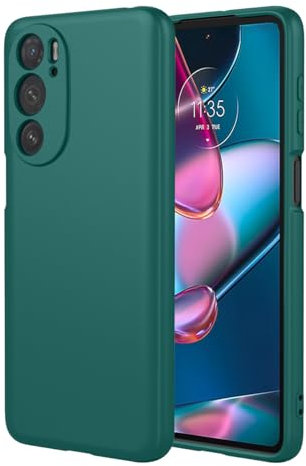 UPLAI Cover per Motorola Edge 30 Pro 5G, Ultra Sottile Setoso Silicone Liquido Antiurto Custodia con Premio Fodera Fibra, Morbido TPU Elegante Caso. Verde scuro