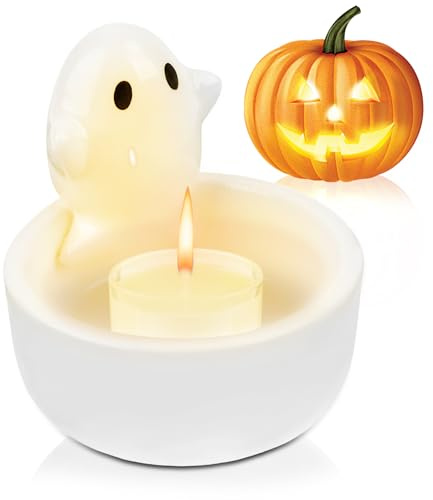 Geister-Kerzenständer, Niedliche Rund Geist Teelichthalter, Mini-Keramik-Kerzenhalter, Halloween Party Dekoration, Haus und Büro Dekoration