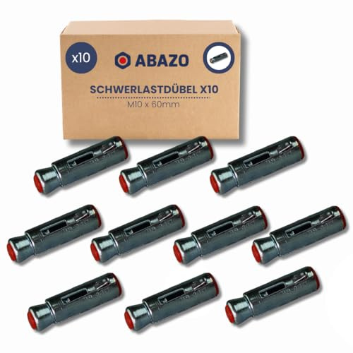 ABAZO - Schwerlastdübel - Schwerlastanker - M10x60mm - Metalldübel, Bolzenanker für Beton, Mauerwerk und Stein - aus Stahl, Verzinkt, Korrosionsbeständig, mit Kunststoffkappe - 10 Stück Set
