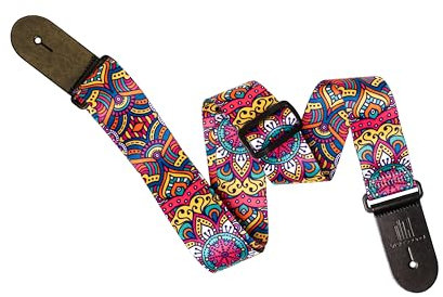 VisioSound Guitar Strap - 2 Nylon Cotton Full Grain Italian Leather End Guitar Straps for Bass, Electric and Acoustic Guitars (Multi Coloured)