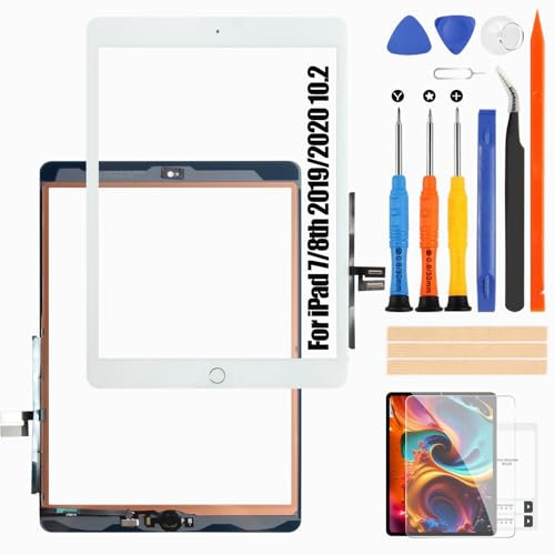 Pantalla para iPad 10.2 7th 2019/8th 2020 Generación Touchscreen, Pantalla para iPad 7 8 Touch Screen Cristal Digitizer Replacement A2197 A2198 A2200 A2270 A2428 A2429 A2430 (con botón de Inicio)