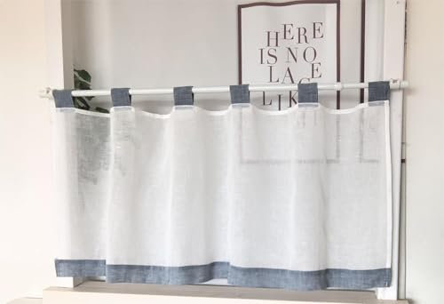 Vordesack Leinenoptik Scheibengardine mit Schlaufen Kurzstore Unifarbig Kleinfenster Kurzstore Küchengardine 1 Stück Blau HxB 45x120cm