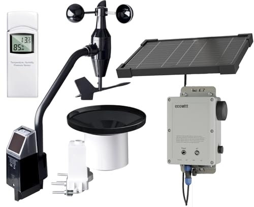 ECOWITT WittField - Stazione meteo radio WS6212, 4G & Wi-Fi Gateway con pannello solare, array 4 in 1 WS68 + pluviometro WH40 con sensore esterno temperatura umidità WN31 per casa, tempo assistente