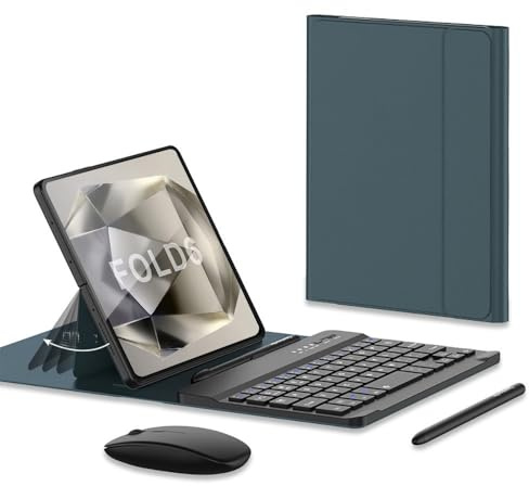 Keyboard Case and Mouse Set with S Pen for Samsung Galaxy Z Fold 6 5G Keyboard + Mouse + Touch Pencil (Green)