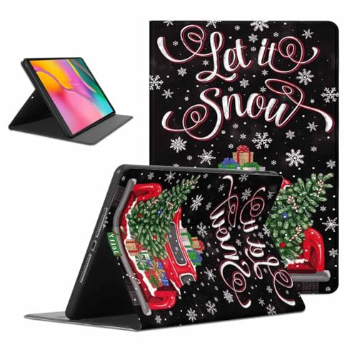 ZhuoFan Funda para Samsung Galaxy Tab A 10,1 2019 (SM-T510/T515), Aesthetic Navidad Moto Nieve Dibujos Diseño PU Leather Protector Soporte Función Ángulos Ajustables Christmas Tablet Case, Negro