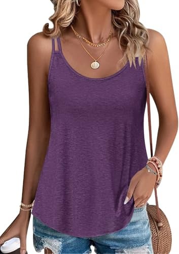 PLOKNRD Women's Summer Vest Tops - Spaghetti Strap Camisole | Sleeveless flowy tops, lightweight loose fit with crew neck, a versatile basic for beach, party & daily wear