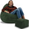DreamRoots Sitzsack Erwachsene Cord oder Kinder - Bean Bag Sofa - Sitzsack Cord mit Hocker und Bezug - Sitzsäcke mit Füllung 90x90x100 cm Forest Symphony