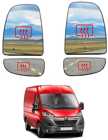 Convitex 4 Spiegelglas für Ducato Jumper Boxer Movano C 2006-, Beheizbar Konvex, Ersatz Spiegelglas, Außenspiegel Glas Links Fahrerseite + Rechts Beifahrerseite