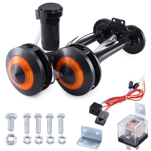 Rupse Hupe Luft Horn Kit, 12V Lufthorn Drucklufthorn auto Horn mit Kompressor, Super Laut Auto Air Horn mit Licht für PKW LKW Booten Motorrädern