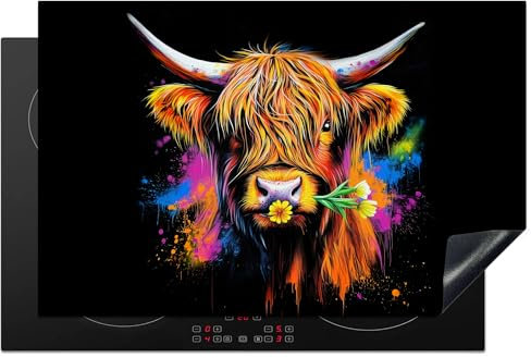 KitchenYeah© Induction Hob Protector Mat 20.5x31.5 / 80x52 cm Cooker Top Protectors Cover Ceramic Covers Electric Hobs Vinyl Scottish Highlander - Graffiti - Colourful - Flower - Animals