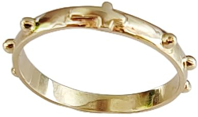 Ring Rosenkranz aus Gelbgold für Herren und Damen, Uni, religiöser Heiliger Gebetsschmuck mit Kreuz