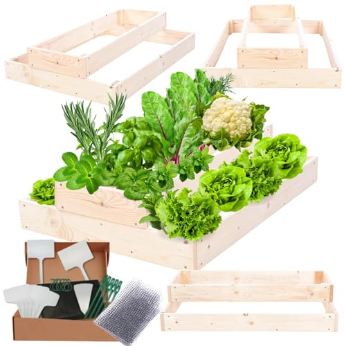 MODO24 Hochbeet Holz, Blumenkasten, Gartenbeet, 18x60x60cm, Natur | Robustes Kräuterbeet & Pflanzbeet aus Kiefernholz, Dekoratives Blumenbeet & Gartenbeet für Garten, Balkon & Terrasse