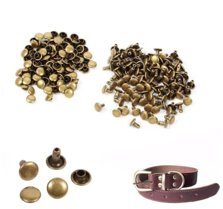 100sets 8 x 8 mm rivet à double capuchon, 3 couleurs en cuir en métal Bouton Rivet Double Rivet Métal En Cuir Artisanat Réparations Goujons Spike Décoration pour vêtements accessoires (Bronze)