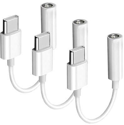 USB-C to 3.5mm Female Headphone Jack Adapter (3 Pack, White), Type C to Aux Audio Dongle Cable Compatible with iPhone 16/15 Series, Pixel, Samsung Galaxy S25/S24/S23/S22/S21 Ultra, S20/S20+/S20 Ultra