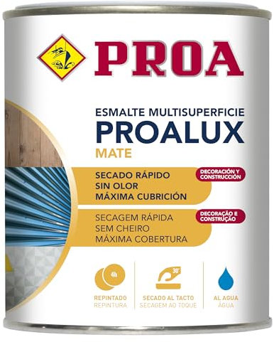 PROALUX Esmalte al agua Multiadherente. Negro RAL 9005. 4 L. Multisuperficie. mate. PROA.