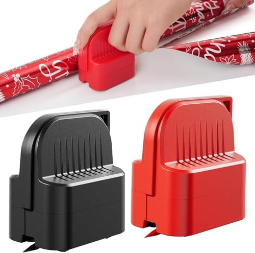 KEWAYO Découpeur de Papier Cadeau Professionnel pour Rouleaux et Feuilles (Noël, Anniversaire) Lame Sécurisée, Poignée Antidérapante, Noir/Rouge