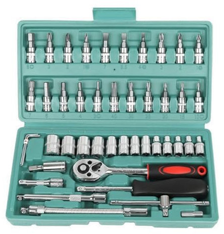 Ohulelks 46 Piece/Set of Car Repair Tool Kit Socket Set Car Repair Tool Ratchet Torque Wrench Combo Auto Repairing Tool Set Green