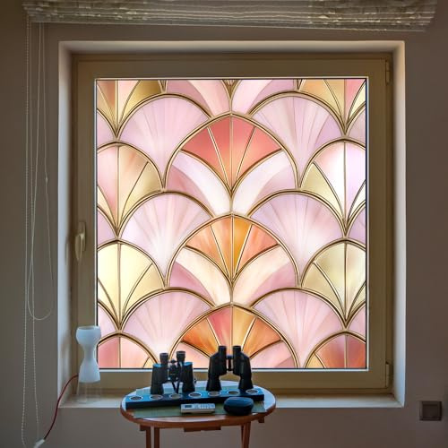 Alwayspon Nicht-klebende Buntglas-Regenbogen-Fensterfolie, Jugendstil entfernbare Vinyl statische Fenster-Sichtschutzfolie, Anti-UV-Wärmeschutz Glasfolie
