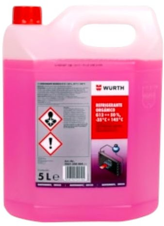 Würth Anticongelante Orgánico G12 Rosa -35 °C 50% 5L – Refrigerante Profesional de Larga Duración para Motor – Compatible con Multimetales