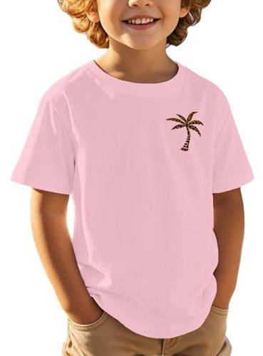 T-shirt L Garçons et Filles Haut Imprimé Enfants Décontracté Sportif Confortable Lâche Mignon Manches Courtes T-shirt Blouse Garçon, Rose, 150 140-150cm/55.12-59.06''