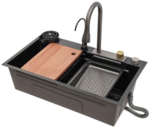 Fregadero empotrable fregadero de cocina lavabo de cocina pila de fregar lavabo cocina Kitchen Sink 80x45 cm Modern Recessed Montaje acero inoxidable gris para hogar y gastronomía (negro)
