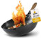 asiastreetfood Le wok parfait, Ø 26 cm, wok robuste en acier au carbone avec fond plat – Poignée en bois – Convient pour les plaques à gaz, à induction et vitrocéramiques – Sans cuisson pour les plats