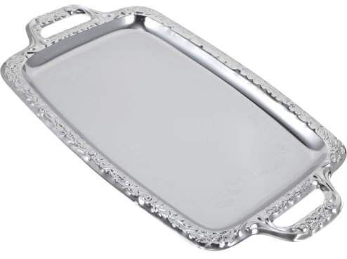 GLEAVI 1 pieza Bandeja de Metal Vintage para Servir y Almacenar Alimentos Tray Decorativo para Cocina y Comedor con Asas para Uso Salón y Baño