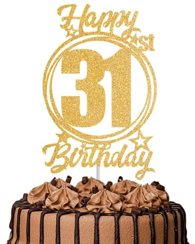 1Pc Happy 31st Birthday Cake Topper – Gold Glitter “Cheers to 31 Years” Decoration | 31 & Fabulous Cake Topper for Women Men | Birthday Party or Anniversary Cake Decor Supplies