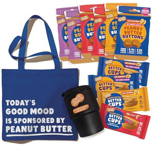 Healthy Peanut Butter Lovers Gift Hamper | No Added Sugar Peanut Butter Cups & Buttons | Vegan, Gluten Free, High Protein | Includes Branded Coffee Cup & Tote