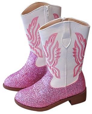 Stivali da cowboy da ragazza, punta a punta, cerniera laterale, classici ricami, scarpe western, per bambini, abbigliamento casual quotidiano, scarpe comode, stivali da cowboy, stile versatile, età 5
