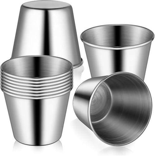 10Pcs Stainless Steel Shot Glasses, 1.5 oz Metal Cups, 304 Food Reusable | Mini Shot Cups with Rolled Edge, Espresso Cups, Whiskey Glasses for Bar Home Restaurant Camping Travel, Dishwasher Safe