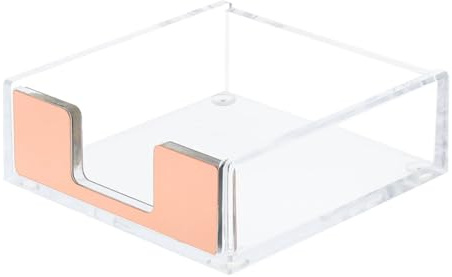 Acrylic Notepad Holder, 10 x 9.5 x 3 Clear Sticky Note Dispenser Office & Home Desktop Organizer Accessories (Rose Gold)