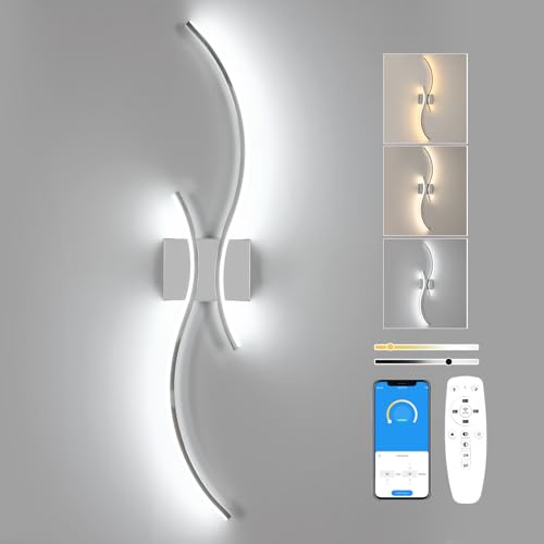 Comely Applique da Parete Interno 32W, Lampada da Parete Dimmerabile Cromo | con Telecomando, 80CM Creative Linee Lampade a Muro per Camera da Letto Soggiorno Corridoio Scale