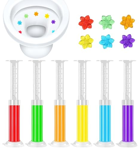 WC Gel Stempel 6 Stück, Inklusive Spender und Gel, Insgesamt 84 Gelblüten, Toilettengel-Stempel, WC Reiniger Stempelgel Mit Blumenduft, Toiletten-Refresh-Blumenduftgel, Mehrere Düfte