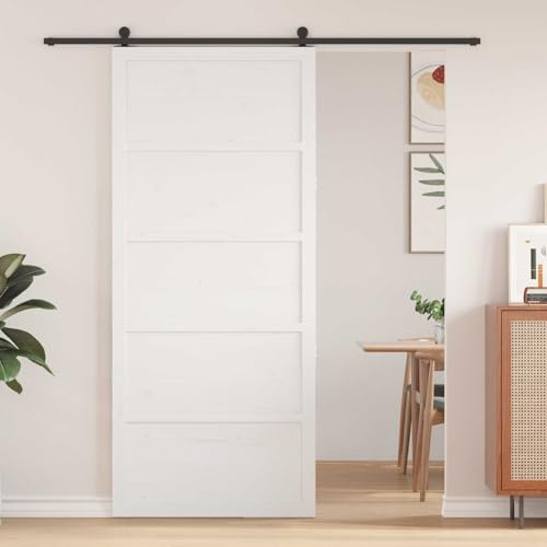 Fasba Puerta de Granero Rústica de Pino Macizo Blanco - Ahorra Espacio, 100x208cm