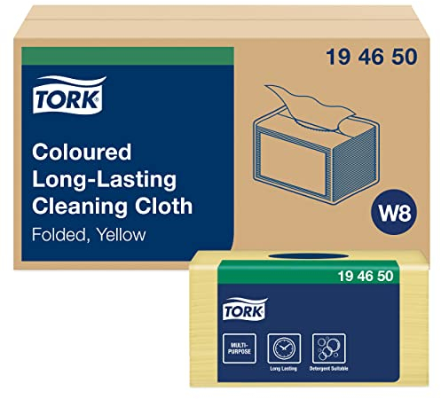 Tork 194650 Paños de limpieza de larga duración Premium / 1 capa/Paños multiusos compatibles con el sistema W8 / 8 paquetes x 40 paños (320 piezas) / color amarillo
