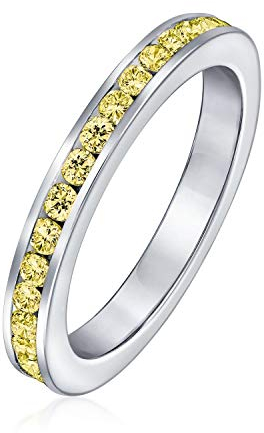 Gelbe Cubic Zirkonia Stapelbar Cz Kanal Set Eternity Band Ring Für Frauen Simuliert Citrin Topas .925 Sterling Silber