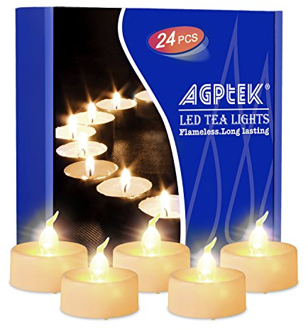 AGPTEK Flackernden LED Teelichter 24 Flammenlose Warmweiß Elektrische Kerzen inkl Batteriebetriebe,Dekoration für Weihnachten, Weihnachtsbaum, Ostern, Hochzeit, Party, Kunststoff, 24Pcs