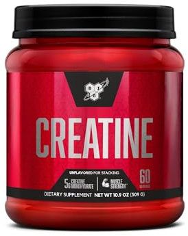 BSN Micronized Creatine Monohydrate Powder, Unflavored Creatine Powder, Micronized, Supports Muscle Building, Supports Muscle Strength, Gym Supplement, 5g per Serving, 5000mg per Servings, 60 Servings