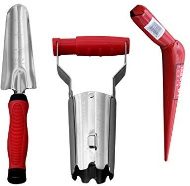 TABOR TOOLS D123E, 3-Piece Bulb Planting Garden Tool Set: Includes 1 Bulb Planter with Depth Markers and Automatic Soil Release Mechanism + 1 Metal Planting Dibber + 1 Hand Trowel Transplanter