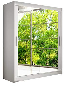 Mirjan24 Modernes Schwebetürenschrank Westa XI mit Spiegel, Kleiderschrank mit Spiegel, Schlafzimmerschrank, Schiebetürenschrank, Garderobe, Schlafzimmer (Weiß)