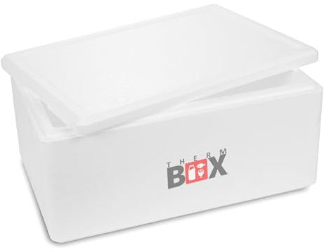 THERM-BOX Styroporbox 38W Innen: 53x33x21cm Wand: 3cm Volumen: 38L Isolierbox Kühlbox Warmhaltebox Wiederverwendbar