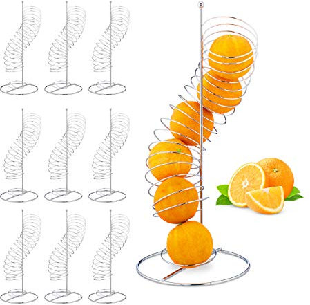 Relaxdays Fruit Holder, Set of 10, Metal Spiral Dispenser for Oranges & Apples, 7 Pieces, HxWxD: 48 x 21 x 21 cm, Silver