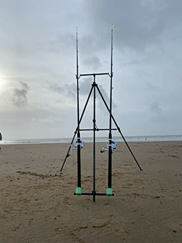 DELUXE SEA FISHING SET UP - 2 X 12FT BEACHCASTER RODS + REELS + BEACH PRO TRIPOD