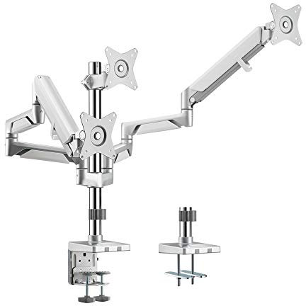 LogiLink BP0090 - Alu Triple-Monitor-Schreibtischhalterung für 3x 17-27 Zoll (LCD, LED, OLED, …) mit Gasdruckfeder, Flat & Curved TVs, Armlänge = 748mm